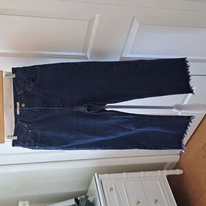 Levi’s Womens Ribcage Straight Dark Wash Cropped Raw Hem High-Rise Jeans‎ S-31